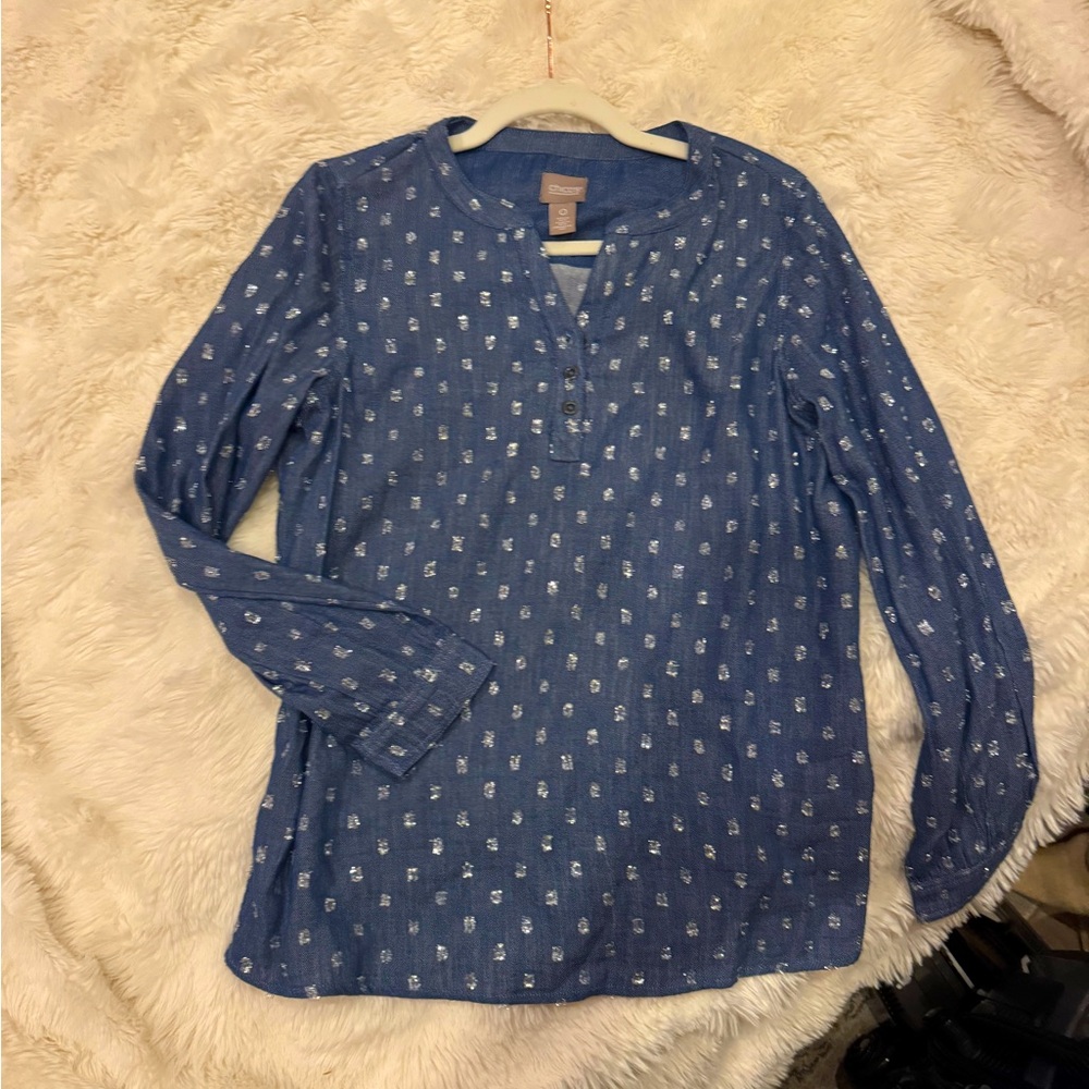 Chico's Denim Blue Blouse with silver Accents
